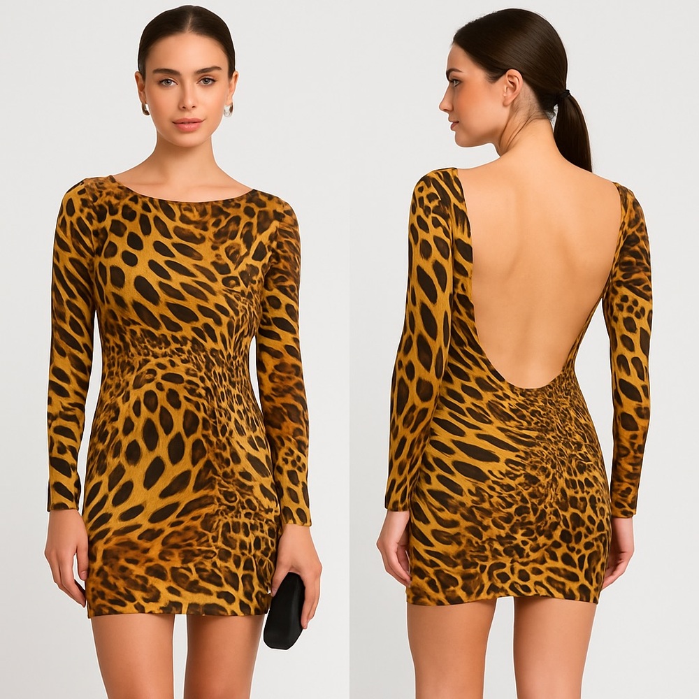 Leopard Print Long Sleeve Dress